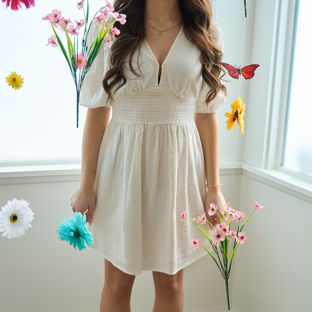 Billabong Spellbound Cotton Puff Sleeve Smocked Mini Dress